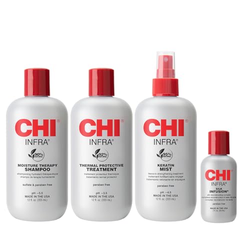 CHI Infra Hair Strengthening Kit, 4-Piece Set, Shampoo, Treatment, Keratin Mist & Silk Infusion