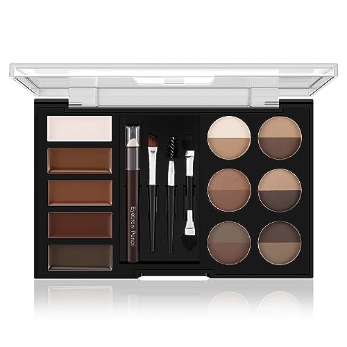 12-Color Eyebrow Powder Palette Kit with 5 Mascaras & Stencils