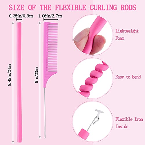 Flexi Rods Heatless Foam Hair Rollers Set - 30 Pcs Pink Curlers & Comb