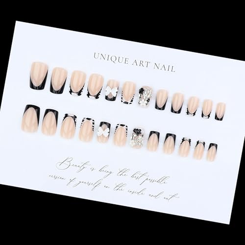 Press-On Nails Short Square Almond 24Pcs – Easy Sticky Tabs & File Included