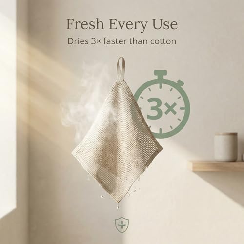 Linen Exfoliating Washcloth for Face - 4-Pack - 100% Flax Linen Washcloths - 12x12-inch Small Exfoliating Towel - Natural Face Towel Wash Cloth