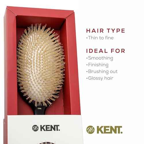 Kent CSGL 9" Large Oval Cushion Straightening Brush and Scalp Brush ? Natural White Boar Bristles Hair Brush for Fine or Thinning Hair ? Large Cushion Shine & Smoothing (+ Hair Brush Cleaner)