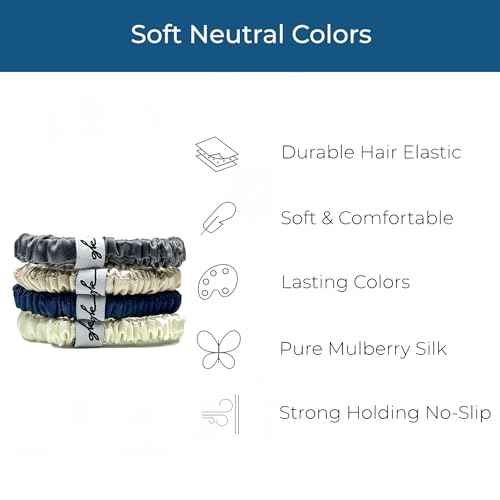 Silk Scrunchies for Women No Damage Mulberry Silk No Slip 4 Pack-Elastic Ponytail Girls Hair Ties | Skinny Hair Ties for Thin Thick Wavy or Curly Hair | No Crease for Sleep and Sports (4, Neutral)