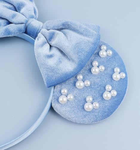 LIHELEI Velvet Pearl Mouse Ears Headband - Blue Princess Costume Accessory