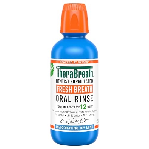 TheraBreath Fresh Breath Oral Rinse Icy Mint 16oz | Long-Lasting, Alcohol-Free