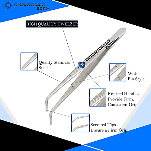OdontoMed2011¢ç Heavy Duty 6 inches Stainless Steel College Tweezers Curved Tips All-purpose Forceps Professional Tweezers Tongs and Comfortable Ridged Handle for Crafting Repairing General Purpose