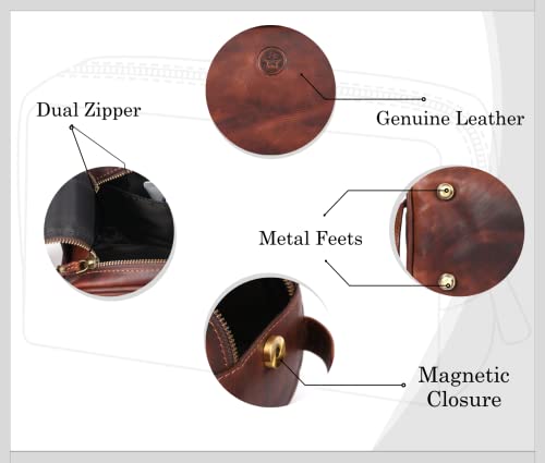 10" Genuine Leather Toiletry Bag with Waterproof Lining