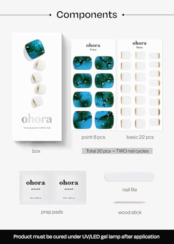 ohora Semi Cured Gel Nail Strips - P Tide Pool, 30 Wraps, Easy Apply