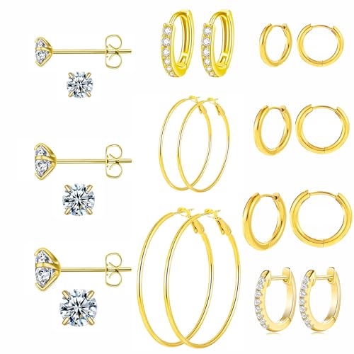 4 Pairs 925 Silver Plated Hoop Earrings For Women, Lightweight Circle Huggie Hypoallergenic Dangle Earrings 30mm/40mm/50mm/60mm Hoop Earrings Set Non Tarnish For Women Daily Life Set (huggie S)