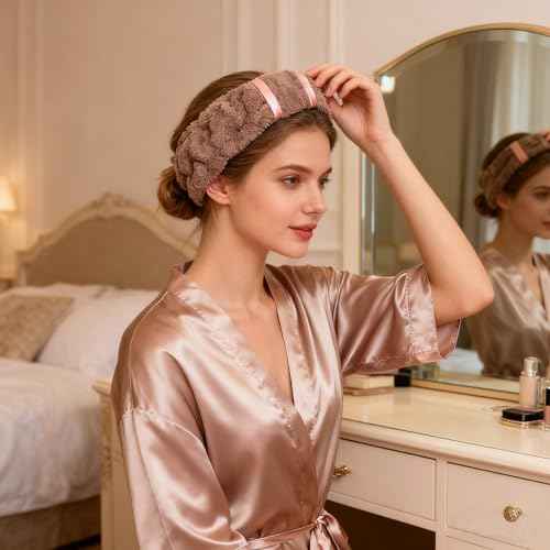 4 Pack Microfiber Towel Headbands for Washing Face, Spa & Skincare for Women (Beige, Dark brown, Grey, Black)