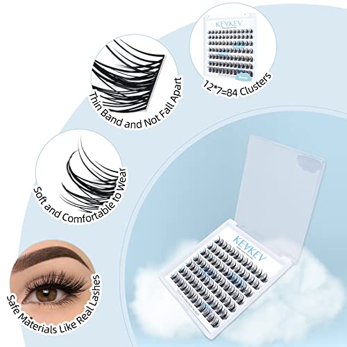 Lash Clusters 84 Pcs Cluster Lashes Eyelash Clusters DIY Cluster Eyelash Extensions Individual Lashes Thin Band & Soft(Cloudy,D-12mm)