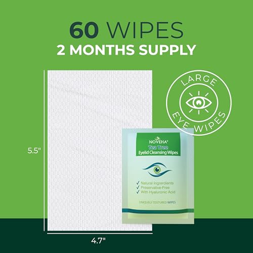 NOVEHA 60PC Tea Tree Oil Eyelid Wipes with Hyaluronic Acid