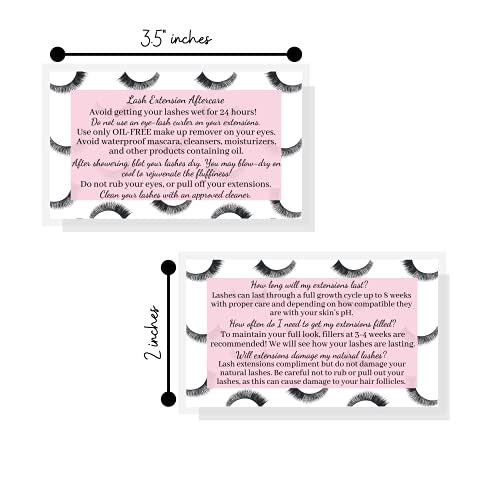 Lash Extension Aftercare Cards - 50 Pack, 3.5x2" Pink Design