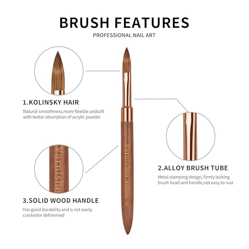 Pure Kolinsky Hair Acrylic Nail Brush Solid Wood Handle Professional Manicure Brushes for Powder Nail Acrylic Application - Salon & DIY Nail Art Essentials - Size 14, 1.0 Count