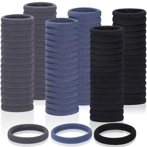 Fishinsea 150 Pack Seamless Elastic Hair Ties for Thick & Thin Hair - Black, Gray, Navy Blue