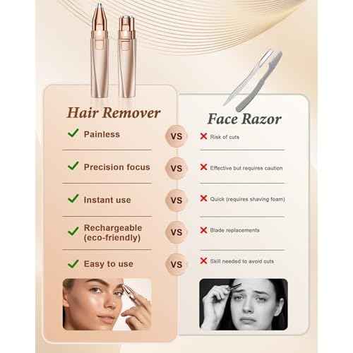 Eyebrow Trimmer Facial Hair Removal for Women: 2 in 1 Rechargeable Face Shaver and Eyebrow Razor - Painless Electric Hair Remover Device for Peach Fuzz Fine Hairs Upper Lip Chin