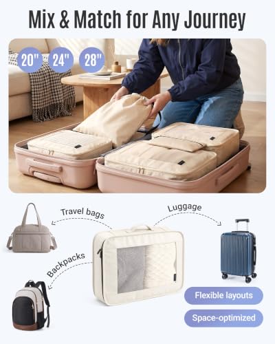 Travel Packing Cubes Set - 8-Piece Luggage Organizer with Shoe Bag