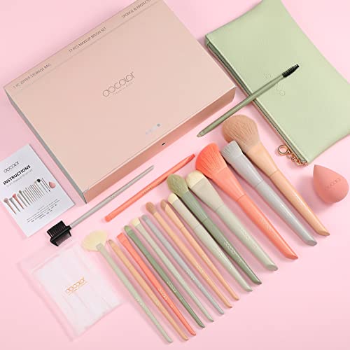 Docolor Makeup Brushes Set 17Pcs Morandi Makeup Brushes with Makeup Bag and Makeup Sponge and Brush Protector + Foldable Eyelash Comb Separator
