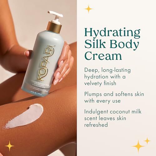 Kopari Hydrating Silk Body Cream with Hyaluronic & Polyglutamic Acids ? Long Lasting Moisturizer for Dry Skin, Lightweight & Silky Texture, Sweet Coconut Milk Scent, 6.7 oz