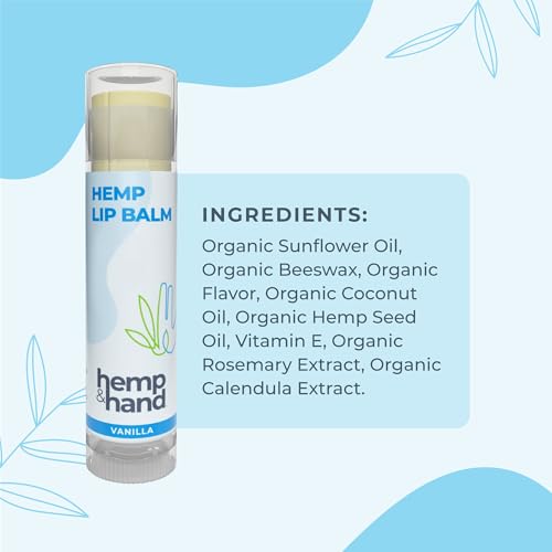 Organic Vanilla Hemp Lip Balm with Beeswax, Coconut Oil and Vitamin E - by Hemp and Hand (1-Pack)
