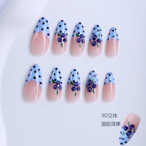 Blue Almond Press On Nails 24 Pc Kit with Jelly Tabs