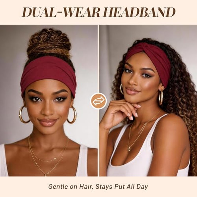 Awumbuk Extra Wide Boho Headbands for Women - 8 Pack