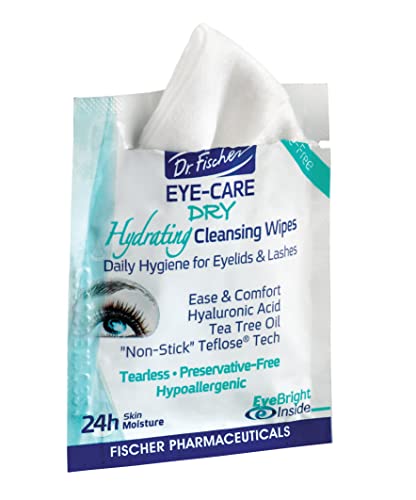 Dr. Fischer Tea Tree Eyelid Wipes for Dry Eyes - Gentle Eye Wipes for Everyday Eye Conditions and Hypoallergenic Makeup Remover (60 Wipes)