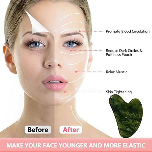 OXT Gua Sha Facial Tool - Natural Jade Stone, Dark Green