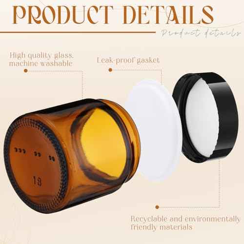 Patelai 4 oz Glass Jars with Lids, 4 Pack Amber Cosmetic Jars with Black Lids Leakproof and Dishwasher Safe for Travel Storage Makeup, Cream,Lotion,Ointments