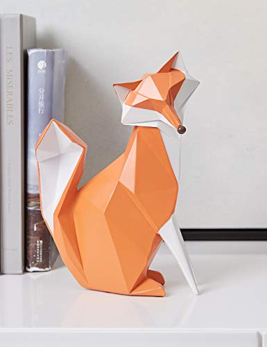 HAUCOZE Fox Figurine Statue Gifts Modern Sculpture Decor Home Gifts Animal Arts Polyresin Geometric Crafts 8.0 inch