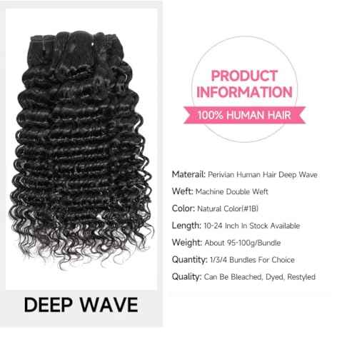 Deep Wave Human Hair Bundles 16 18 20 Inch Deep Curly Bundles Human Hair 12A Unprocessed Brazilian Virgin Weave 3 Bundles Double Weft Remy Hair Bundles Full and Thick