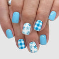 Blue Checkered Press On Nails Short Square 24Pcs