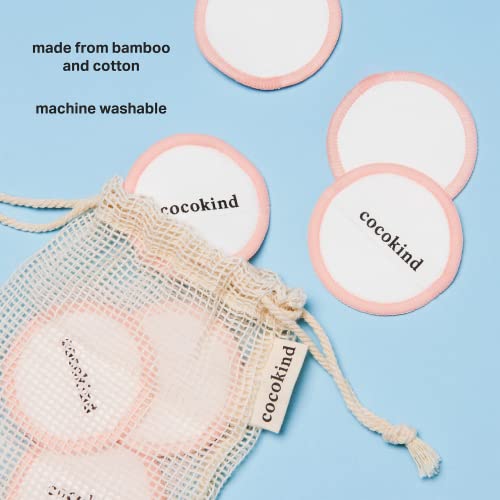 Cocokind Reusable Facial Rounds, Reusable Makeup Remover Pads, Made with Bamboo and Cotton, Washable Makeup Cotton Rounds with Bag, 14 Count