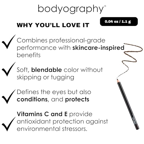 Bodyography Cream Eye Pencil, Black Walnut - Dark Brown Wooden Eyeliner for Eyes & Eyebrows, Long-Lasting Cruelty-Free Coconut Oil Cosmetic Liner