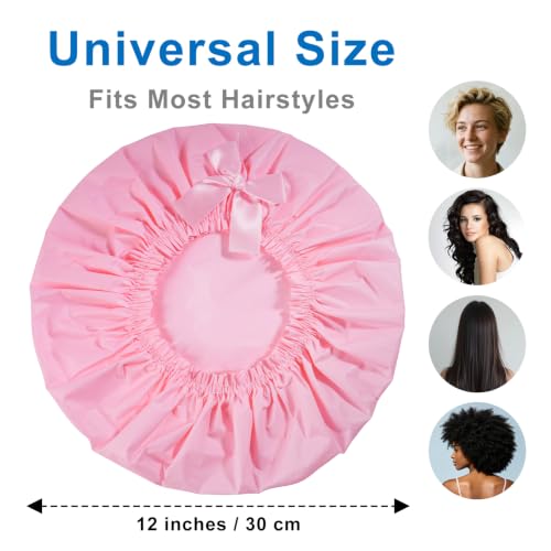 Large Waterproof Shower Cap for Women - 4 Pack, White Pink Purple Light Coffee
