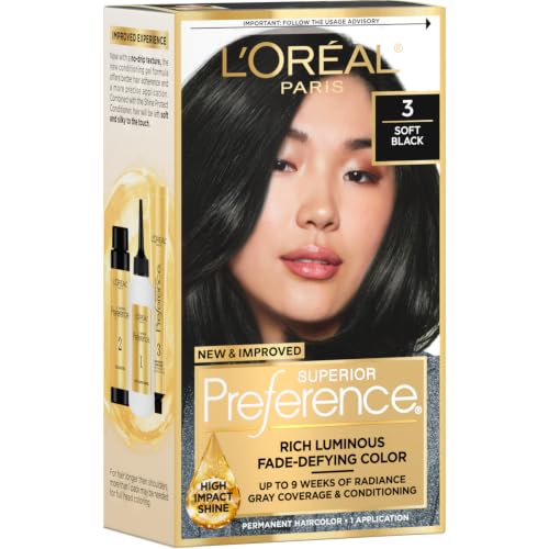 L'Oreal Paris Superior Preference Soft Black Hair Dye Kit - Fade-Defying Permanent Color, Up to 9 Weeks of Radiance, 1 Count