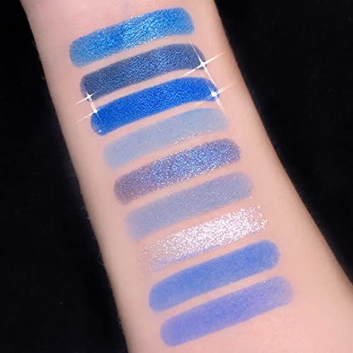 9 Colors Blue Eyeshadow Palette,Mardi Gras Carnival Pressed Pigment Glitter, Corpse Bride Waterproof Eye Shadow Pallete Metallic Silver Matte Shimmer Makeup Powder Long Lasting,Blue