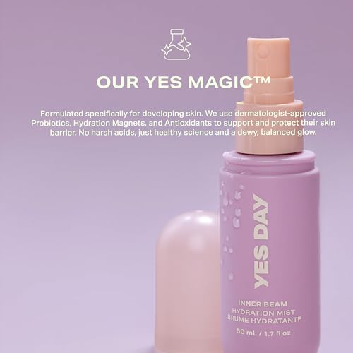 Yes Day Inner Beam Hydrating Face Mist for Teens ? Travel Size Facial Spray for Teens & Ages 10 Up, with Kiwano Melon, Glucosamine & Polyglutamic Acid (50ml / 1.7 fl oz)