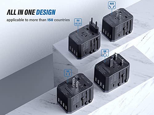 EPICKA Universal Travel Adapter One International Wall Charger AC Plug Adaptor with 5.6A Smart Power and 3.0A USB Type-C for USA EU UK AUS (TA-105, Grey)