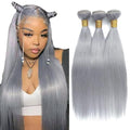 Fridnae 3 Bundles Grey Straight Brazilian Virgin Hair - 12, 14, 16 Inch