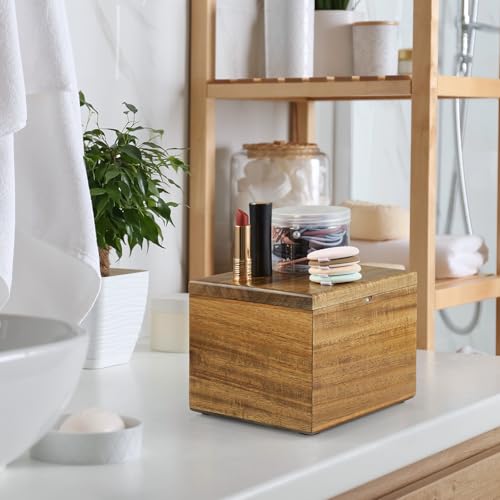 Acacia Wood Face Towel Holder with Lid | Bathroom Storage