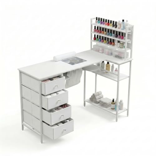Professional Nail Desk 47.2" with Dust Collector & Outlet