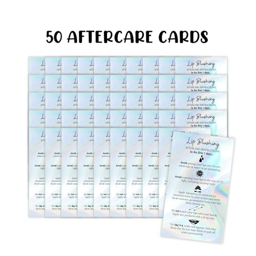 Lip Blush Aftercare Instructions Card | 50 Pack | 2x3.5" inches Business Card Size | Lip Glow Lip Blush PMU Lip Tint Lip Tattoo | Holographic Design