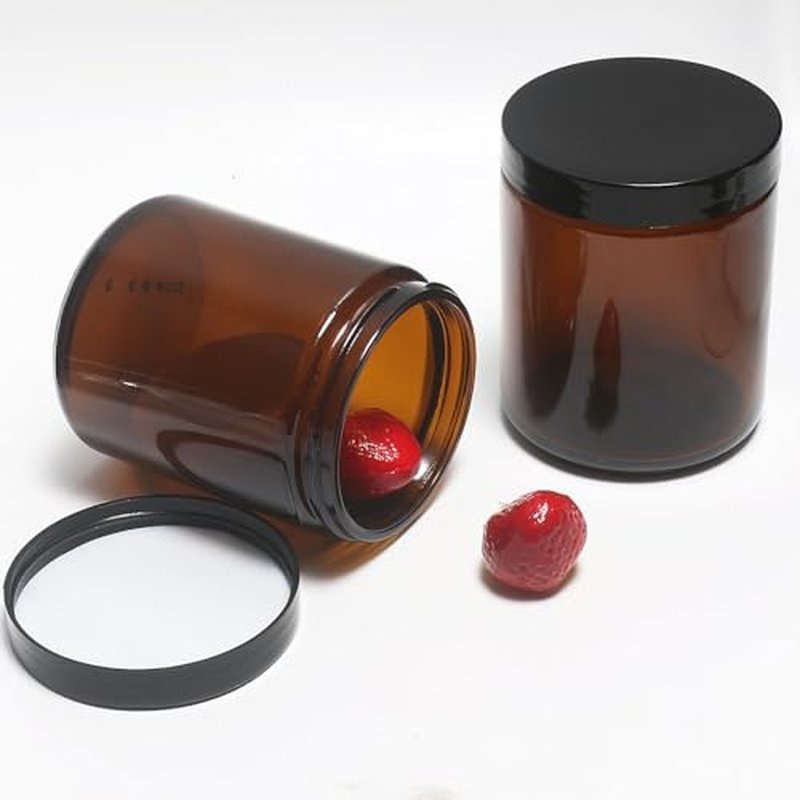 8oz Amber Glass Jars with Lids (2-Pack) - Cosmetic Storage