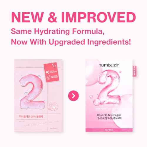 numbuzin No.2 Sheet Mask | Rose PDRN Collagen Plumping Sheet Mask | Korean Mask for face | Brightening, Hydrating, Firming and Moisturizing | Collagen, Peptides, PDRN | 4ea