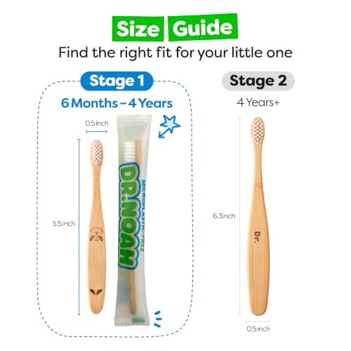 Dr. Noah Bamboo Baby Toothbrush, Microplastic-Free, 4 Pack