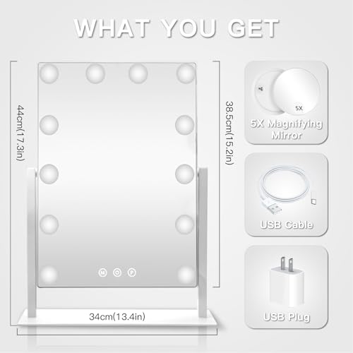 Hollywood Vanity Mirror with 12 Dimmable Bulbs & 5X Magnification