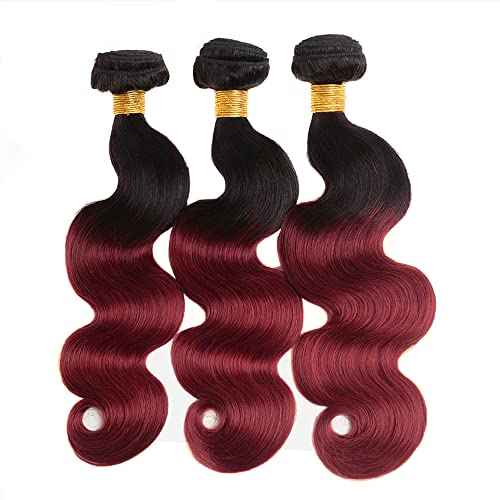 Human Hair Extensions Burgundy Body Wave Bundle 14-18 Inch 3 Pack 150g