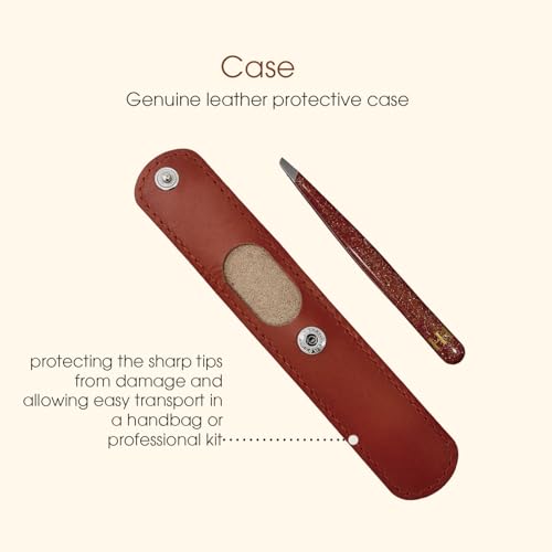 HH Tweezer ? Professional Stainless Steel Eyebrow Tweezers with Genuine Leather Case for Makeup & Brow Artists (Brown)