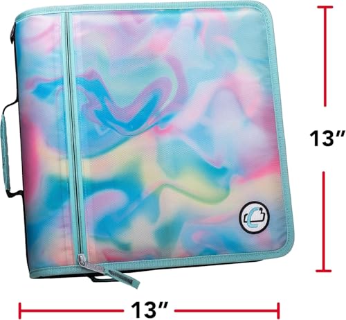 Case-it Mighty Zip Tab Zipper Binder, 3" O-Ring with 5-Color tabbes, Expanding File Folder and Shoulder Strap and Handle, D-146-Light Pink